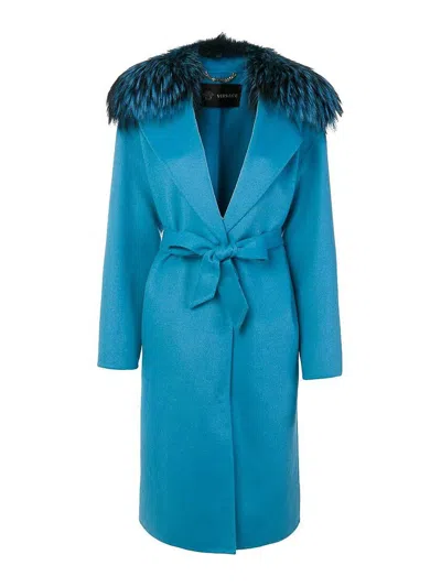 Versace Striking Turquoise Coat In Blue