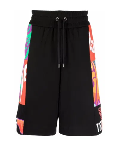 Versace Abstract-print Cotton Track Shorts In Black