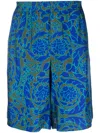 Versace Multicolor Allover Baroque Bermuda In Blue