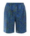 Versace Silk Bermuda Shorts With Allover Print In Blue