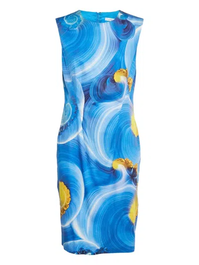 Pre-owned Versace Abstract Swirl Dress In Blue