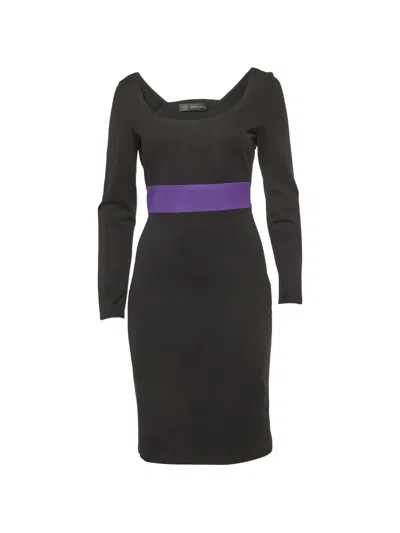 Pre-owned Versace Abstract-pattern Long-sleeve Midi Dress In Black