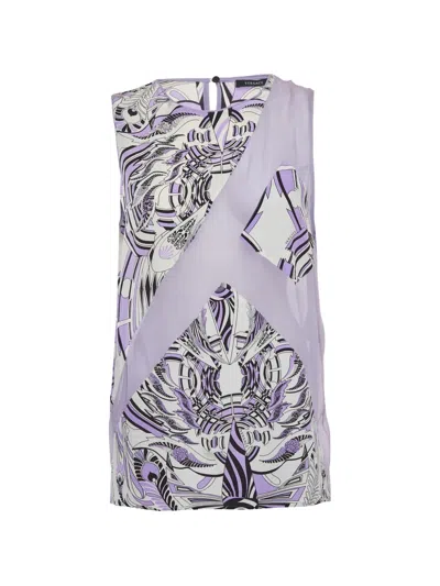 Pre-owned Versace Abstract-print Silk Blouse In Purple