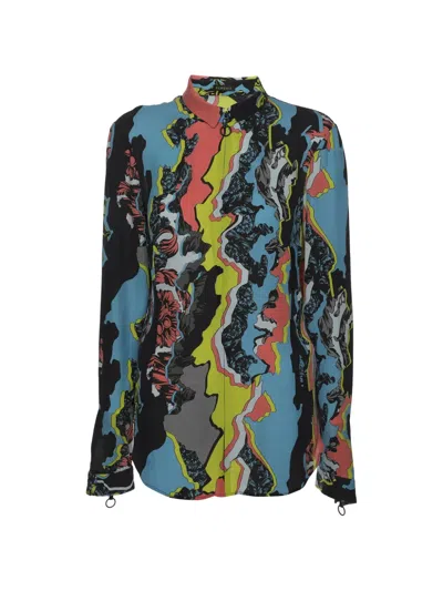 Pre-owned Versace Abstract-print Silk Shirt In Blue
