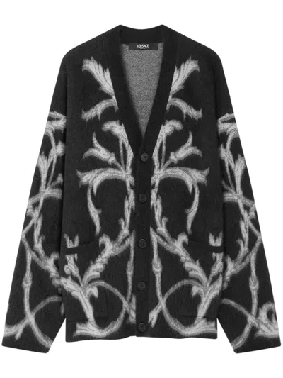 Versace Acanthus Leaves Mohair-blend Cardigan In Black