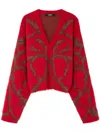 Versace Red & Brown Acanthus Leaves Mohair-blend Cardigan In Red