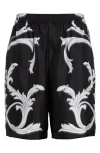 Versace Acanthus Leaves Barocco Printed Shorts In Black White