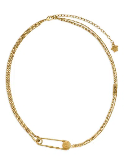 Versace Link Chain Safety Pin Necklaces In Gold