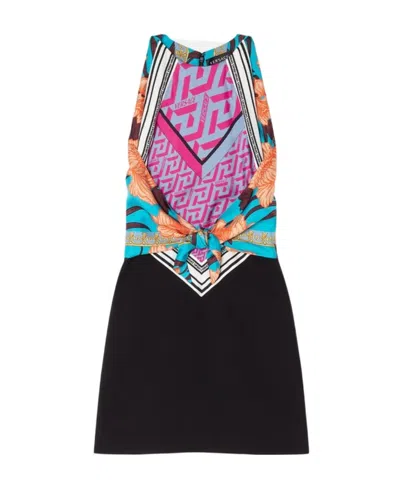 Versace Acid Bouquet Foulard Dress In Black