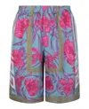 Versace Acid Bouquet Print Silk Shorts In Multi