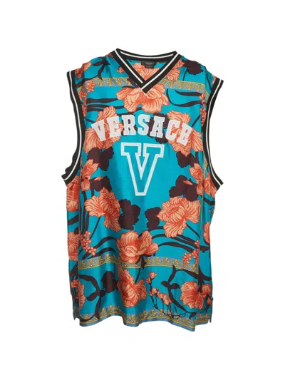 Pre-owned Versace Acid Bouquet-print College-fit Tank Top In Blue