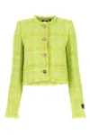 Versace Fringed Metallic Checked Wool-blend Tweed Jacket