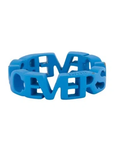 Pre-owned Versace Acrylic Logo Cut-out Band Ring In Blue