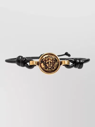 Versace Adjustable Bracelet Knot Design Goldtone Hardware In Black