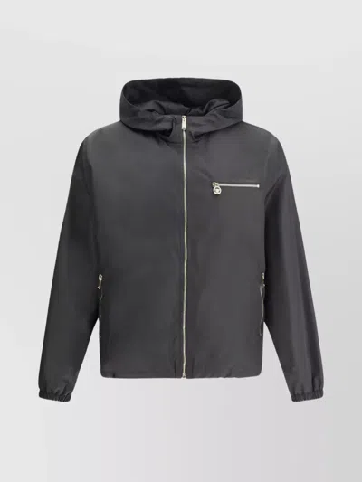 Versace Adjustable Hem Hooded Jacket In Gray
