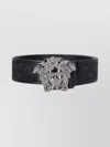 Versace Adjustable Textured Belts Decorative Buckle In Black