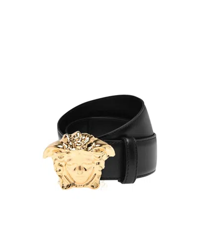 Versace Black Belt With Medusa Head Buckle In Burgundy
