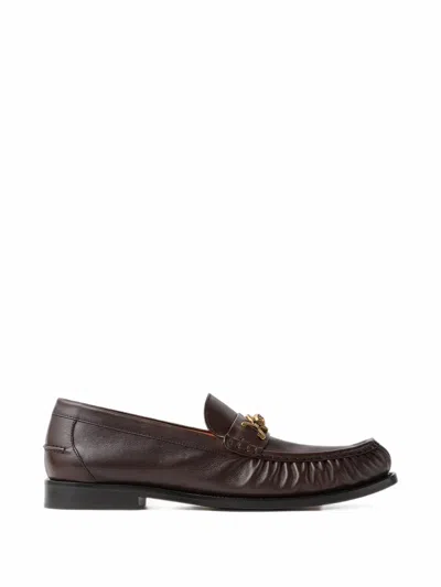 Versace Adrian Leather Loafers In Brown