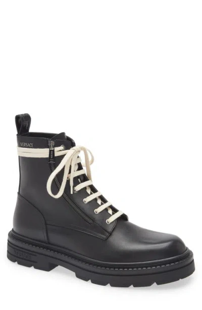 Versace Adriano Lace-up Boot In Black-ruthenium
