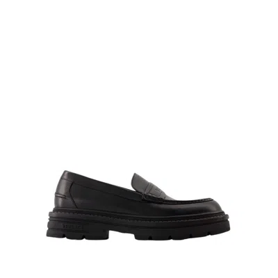 Versace Smooth Leather Adriano Loafers In In Black