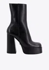 Versace Leather Platform Booties With Inner Zip 13cm In Black