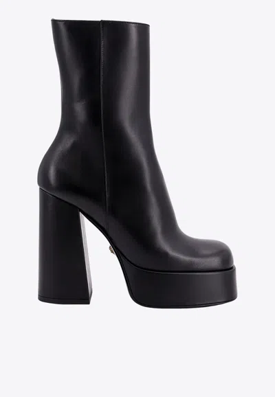 VERSACE AEVITAS 120 PLATFORM BOOTS IN CALF LEATHER