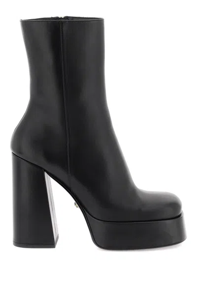 Versace Metallic Aevitas Platform Boots In Black