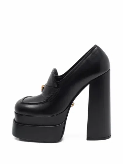 Pre-owned Versace Aevitas Leather Platform Loafer Pumps In Black