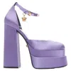 Versace Medusa Aevitas Embellished Satin Platform Sandals In Purple