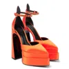 Versace Aevitas Pointy Satin Platform Pumps In Orange