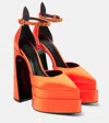 Versace Aevitas Pointy Satin Platform Pumps In Orange-oro