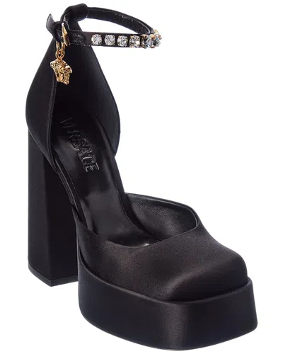 Versace Medusa Aevitas Embellished Satin Platform Pumps In Black