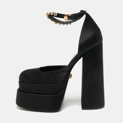 Pre-owned Versace Aevitas Size 36 Black Satin Double Platform Pumps