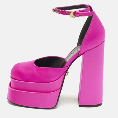 Pre-owned Versace Aevitas Size 39 Pink Satin Double Platform Pumps