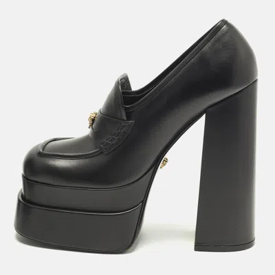 Pre-owned Versace Aevitas Size 41 Black Leather Platform Loafer Pumps