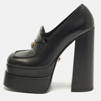 Pre-owned Versace Aevitas Size 41 Black Leather Platform Loafer Pumps