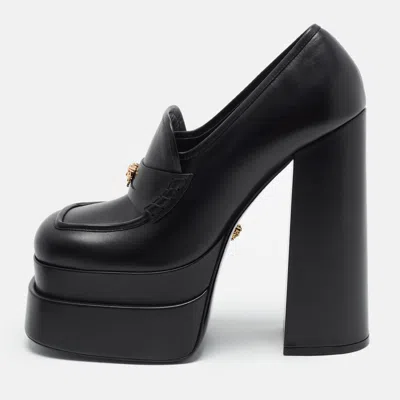 Pre-owned Versace Aevitas Size 41 Black Leather Platform Loafer Pumps
