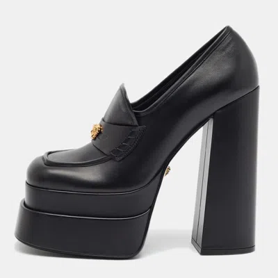 Pre-owned Versace Aevitas Size 41 Black Leather Platform Pumps