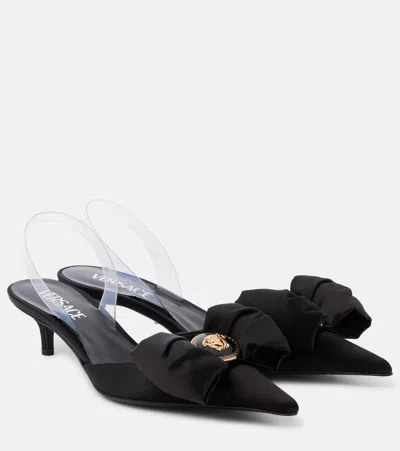 Versace Alia 45 Satin Slingback Pumps In Black