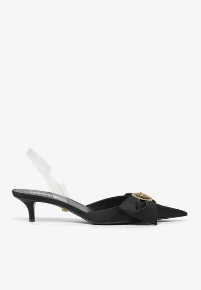 VERSACE ALIA 45 SLINGBACK SATIN PUMPS