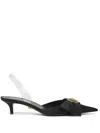 Versace Medusa Bow Embellished Rubber-trimmed Satin Slingback Pumps In Black