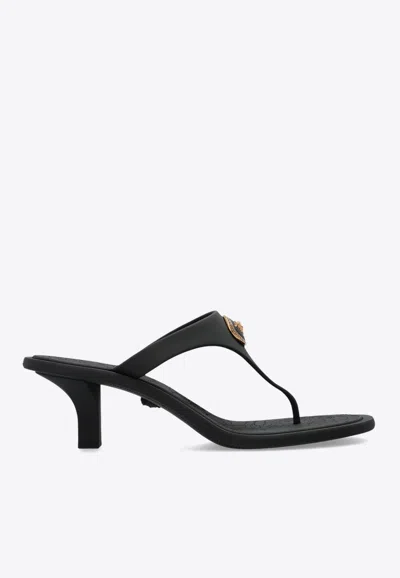 Versace Kitten Heel Thong Sandals With Medusa Detail In Black