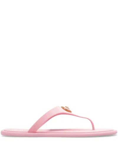 Versace Gianni Ribbon Pink Sandals With Metallic Medusa Head On The Front In Rubber Woman