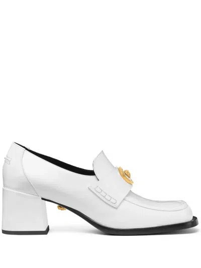 Versace Alia Patent Loafer Pumps In White