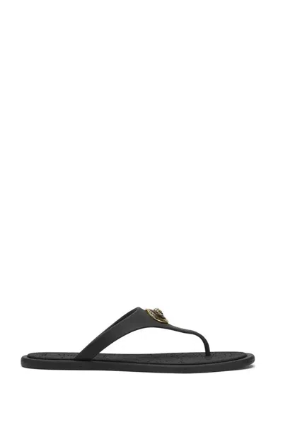 Versace Flat Sole Open Toe Sandals With Medusa Motif In Black
