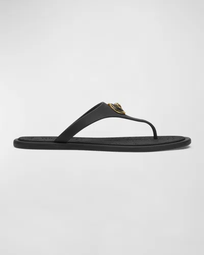 Versace Medusa Leather Flat Thong Sandals In Black