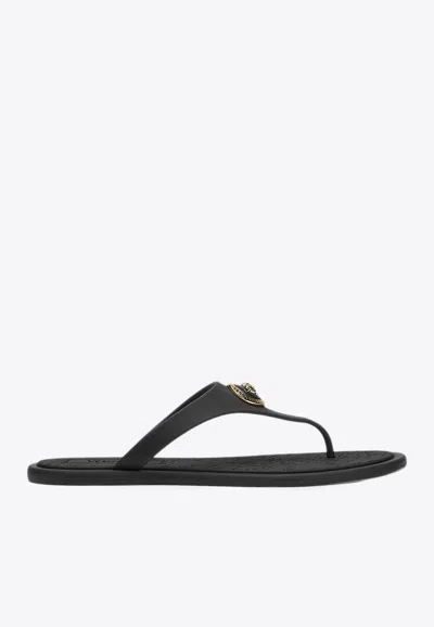 Versace Flat Sole Open Toe Sandals With Medusa Motif In Black