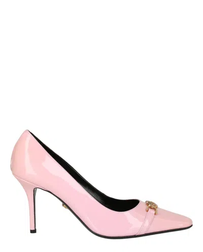 Versace Alia Patent Leather Pumps In Pale Pink