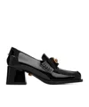 Versace Alia Patent Loafer High Heels With Square Head In Black