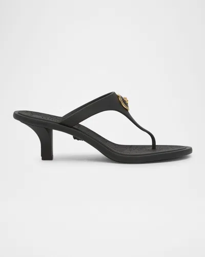 VERSACE ALIA RUBBER KITTEN-HEEL SANDALS